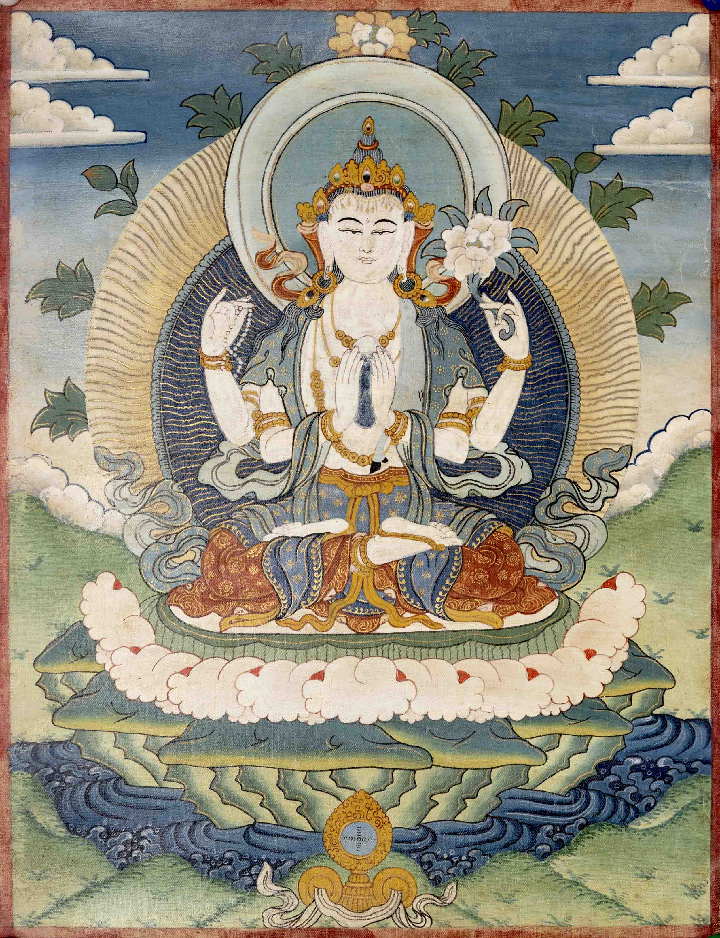 Vintage Bodhisattva Avalokiteshvara Chengrezig Thangka
